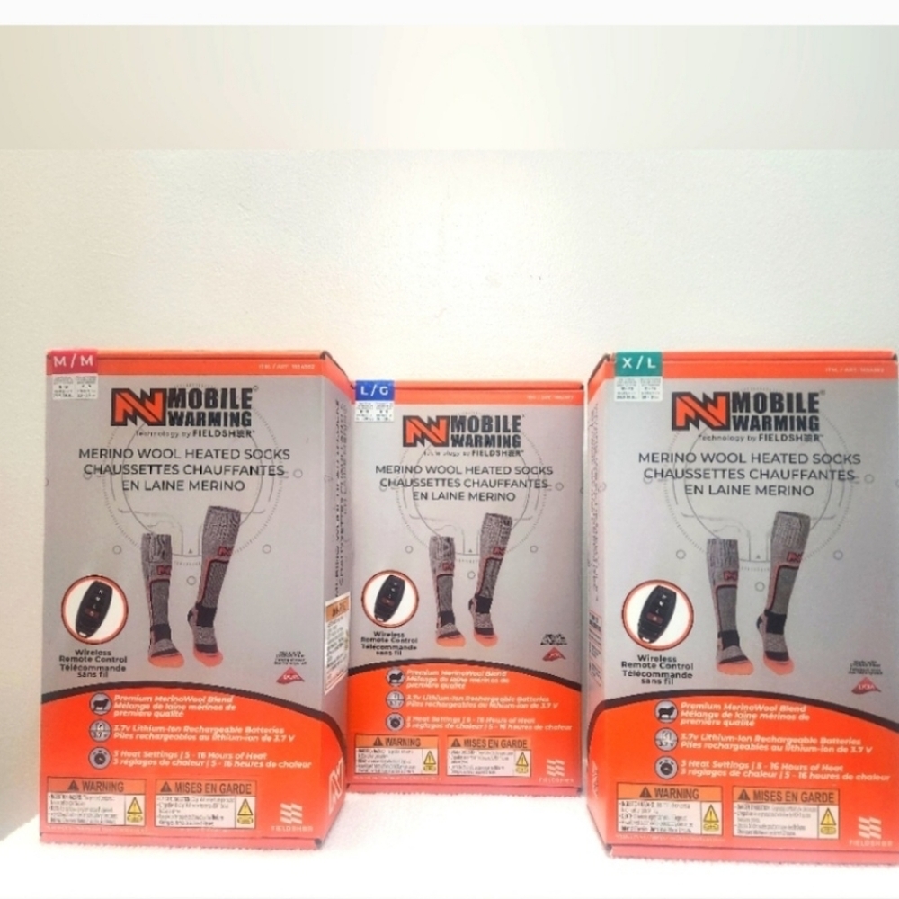 Merino Wool Heated Socks in Orange and Black.  UNISEX SOCKS